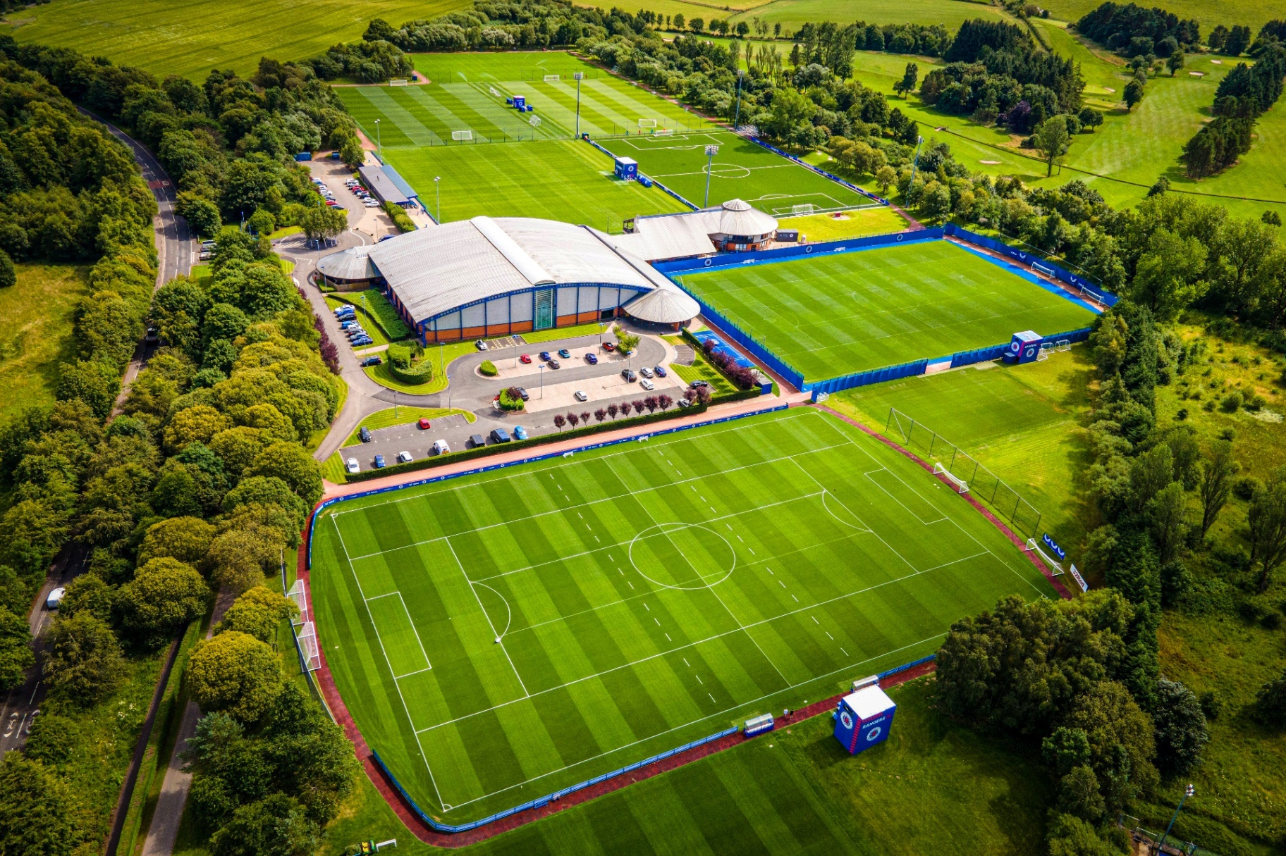 Aerial view of the Rangers FC Training Centre — host venue for the Challenge Cup